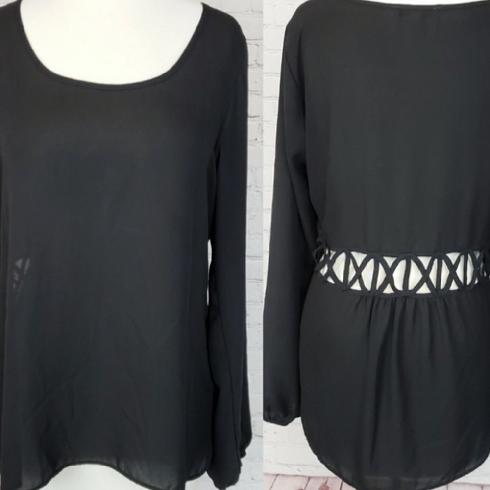 Moa Moa black cut out back chiffon hi low blouse L